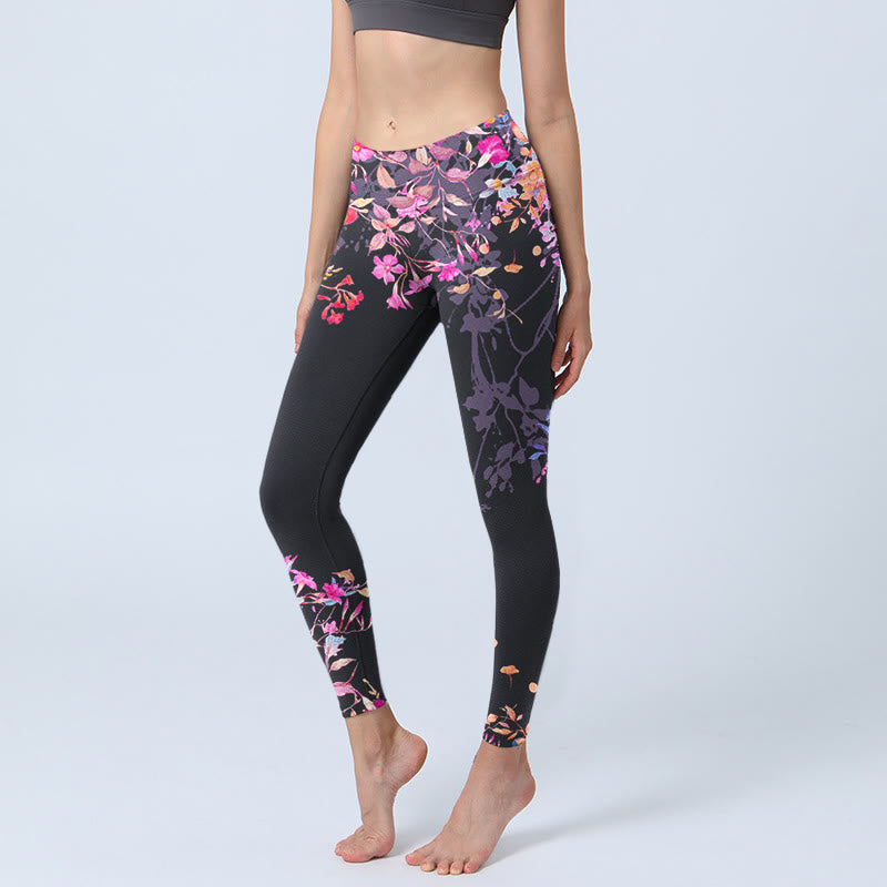 Buddha Stones Schwarz Rosa Blumen Blätter Druck Gym Leggings frauen Yoga Hosen - Schwarz - US18， UK/AU22，EU50 (4XL) - image 1