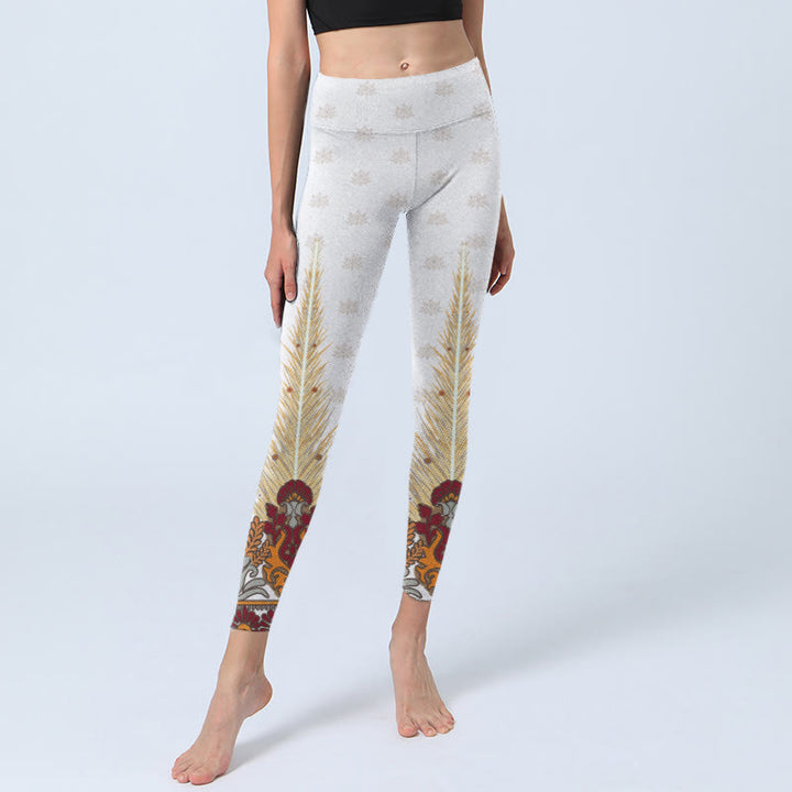 Buddha Stones Weiße abstrakte Lotusblumen-Druck-Gymnastik-Leggings für Damen - image 6