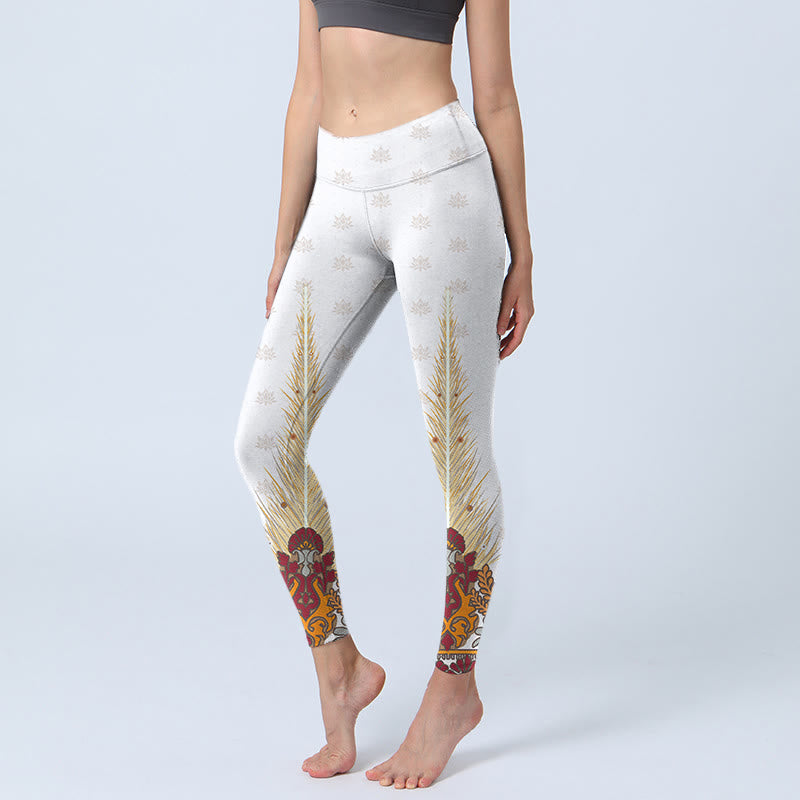 Buddha Stones Weiße abstrakte Lotusblumen-Druck-Gymnastik-Leggings für Damen - Weißer Rauch - US18, UK/AU22, EU50 (4XL) - image 0