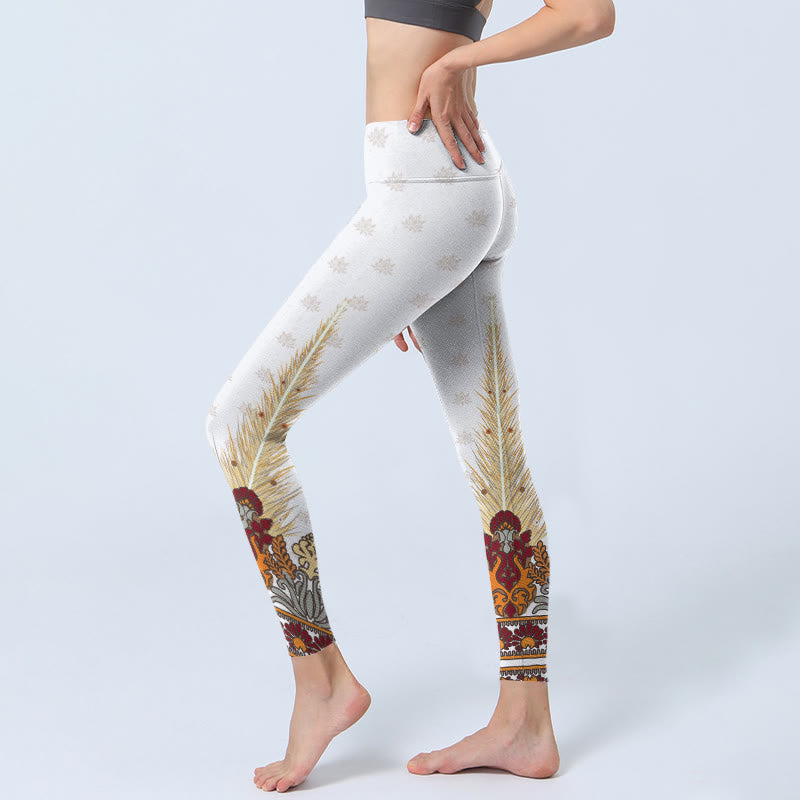 Buddha Stones Weiße abstrakte Lotusblumen-Druck-Gymnastik-Leggings für Damen - image 3