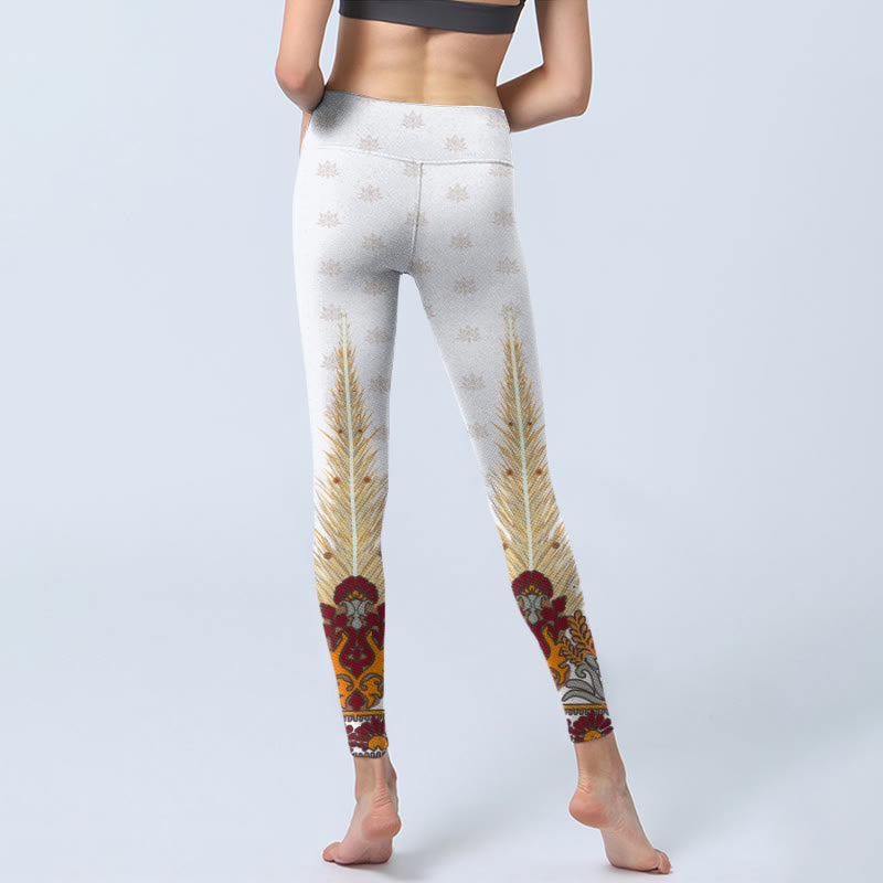 Buddha Stones Weiße abstrakte Lotusblumen-Druck-Gymnastik-Leggings für Damen - image 7