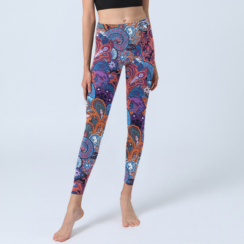 Buddha Stones Bunte Blumen Curly Grass Print Gym Leggings Damen Yogahose - image 5