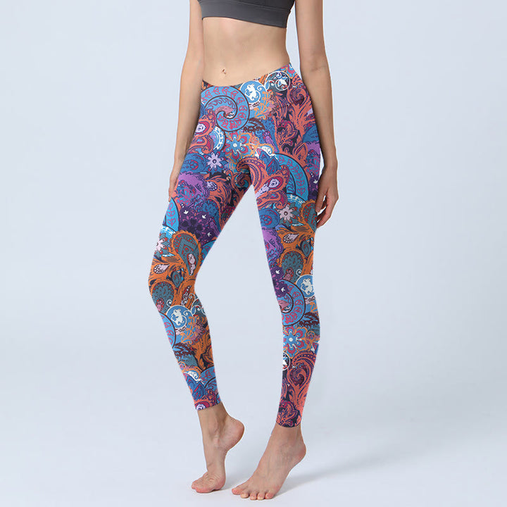 Buddha Stones Bunte Blumen Curly Grass Print Gym Leggings Damen Yogahose - Kornblumenblau - US18, UK/AU22, EU50 (4XL) - image 0