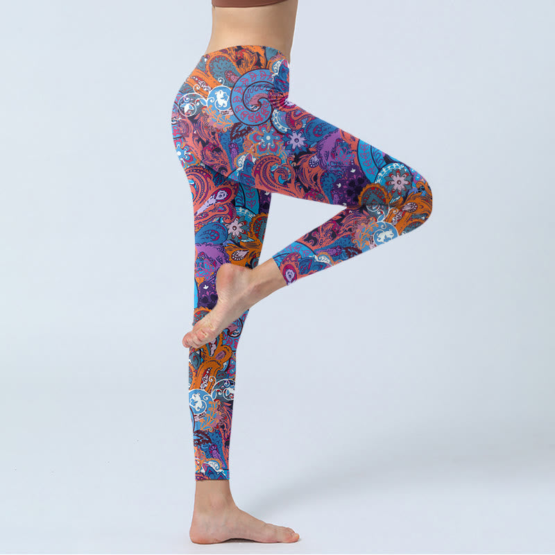 Buddha Stones Bunte Blumen Curly Grass Print Gym Leggings Damen Yogahose - image 5
