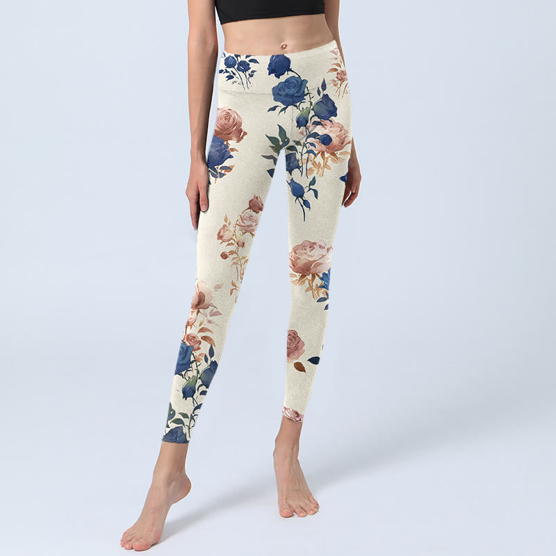 Buddha Stones Rot Blau Rosenblatt Print Gym Leggings Damen Yogahose - image 6