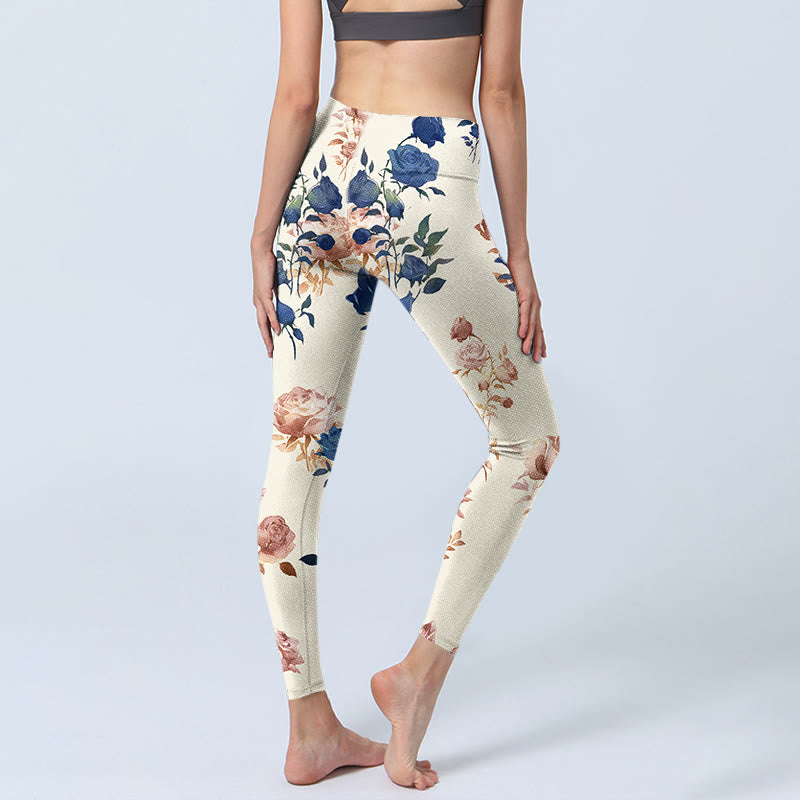Buddha Stones Rot Blau Rosenblatt Print Gym Leggings Damen Yogahose - image 5