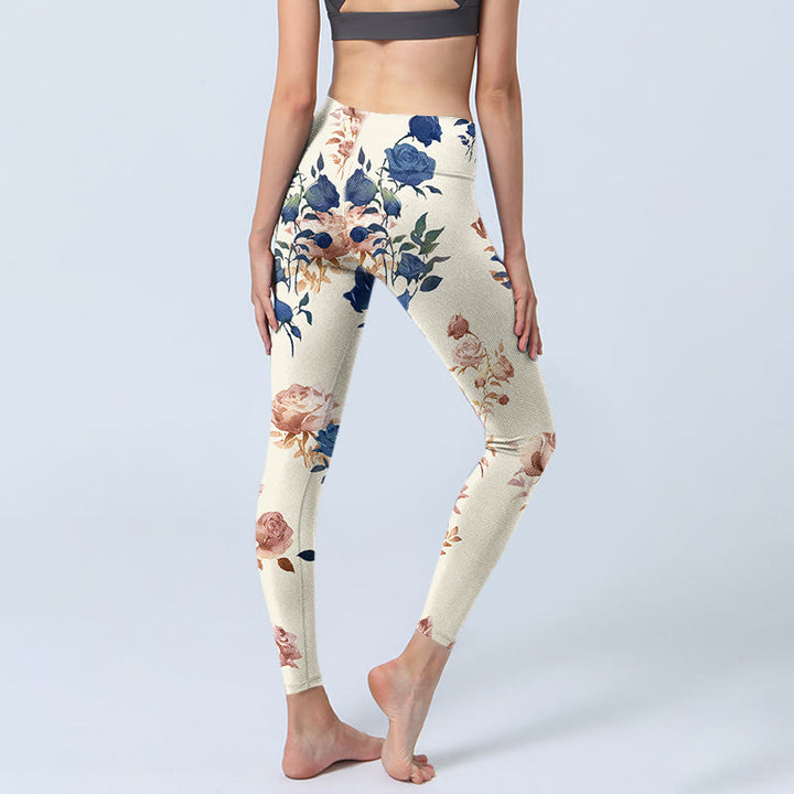 Buddha Stones Rot Blau Rosenblatt Print Gym Leggings Damen Yogahose - image 5