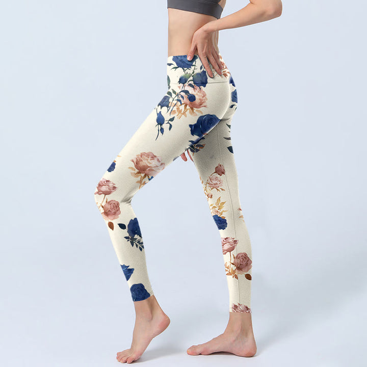Buddha Stones Rot Blau Rosenblatt Print Gym Leggings Damen Yogahose - image 3