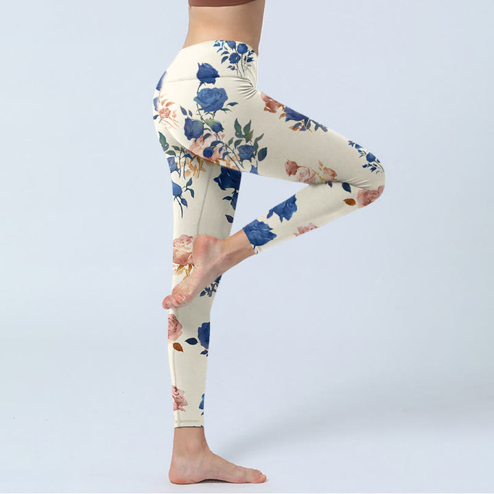 Buddha Stones Rot Blau Rosenblatt Print Gym Leggings Damen Yogahose - image 4