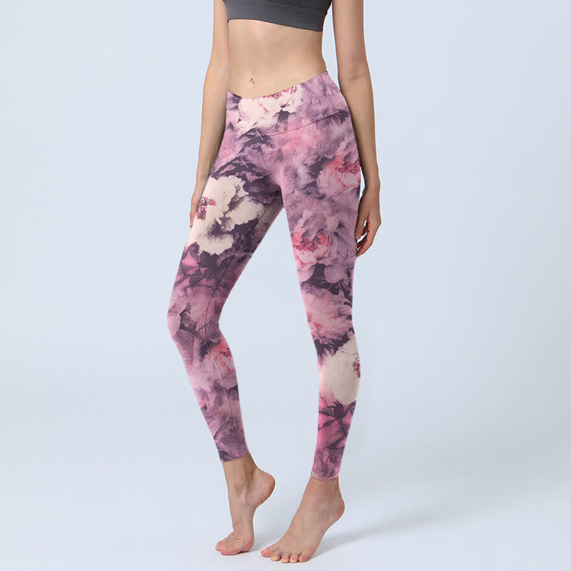Buddha Stones Lila Pfingstrose Blumen Druck Gym Leggings Damen Yoga Hose - Orchidee - US18， UK/AU22，EU50 (4XL) - image 1