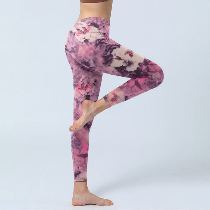 Buddha Stones Lila Pfingstrose Blumen Druck Gym Leggings Damen Yoga Hose - image 3
