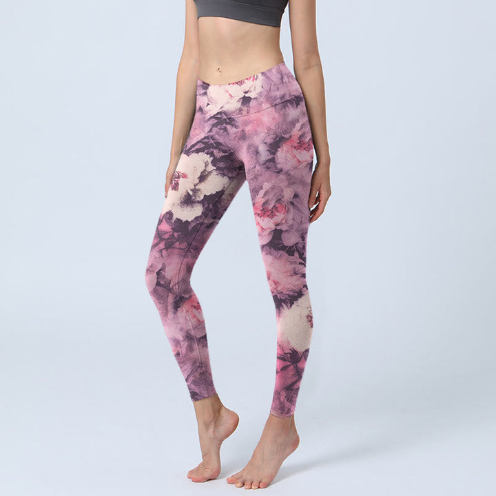 Buddha Stones Lila Pfingstrose Blumen Druck Gym Leggings Damen Yoga Hose - Orchidee - US18, UK/AU22, EU50 (4XL) - image 0