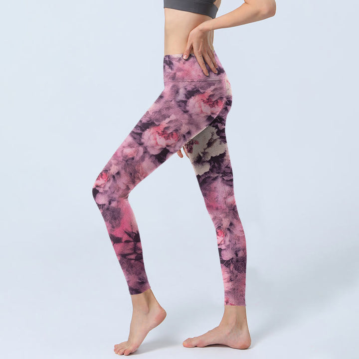 Buddha Stones Lila Pfingstrose Blumen Druck Gym Leggings Damen Yoga Hose - image 3