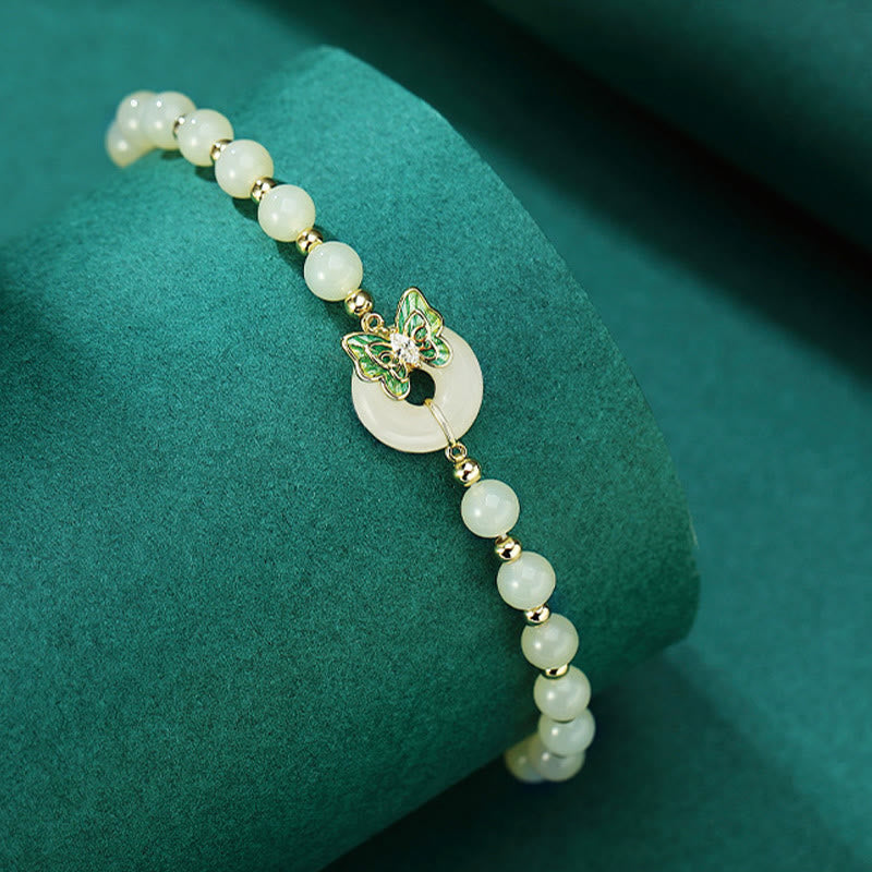 Buddha Stones 925 Sterling Silber Natürliche Hetian Jade Friedensschnalle Schmetterling Zirkon Glück Armband Halskette Anhänger - image 1