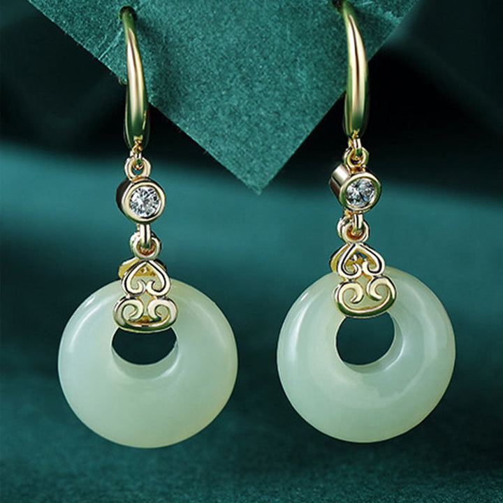 Buddha Stones, 925er Sterlingsilber, natürlicher Hetian-Jade, Kürbis, Friedensschnalle, Zirkon, Glücksarmband, Halskette, Anhänger, Ohrringe - Jade-Ohrringe - image 13