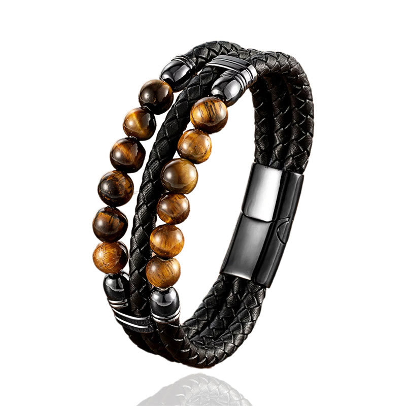 Buddha Stones, Tigerauge, Hämatit, Lavagestein, Schwarzer Onyx, Lazurit, Lapislazuli-Perlen, Schutzarmband aus Leder - image 8