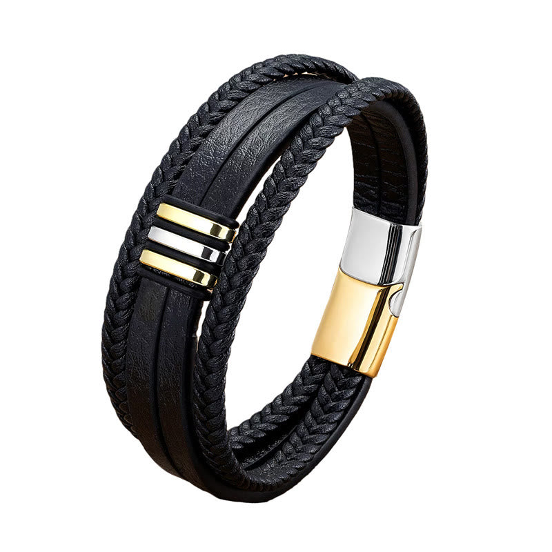 Buddha Stones Handgemachtes geflochtenes Lederarmband mit ruhiger Titanstahlschnalle