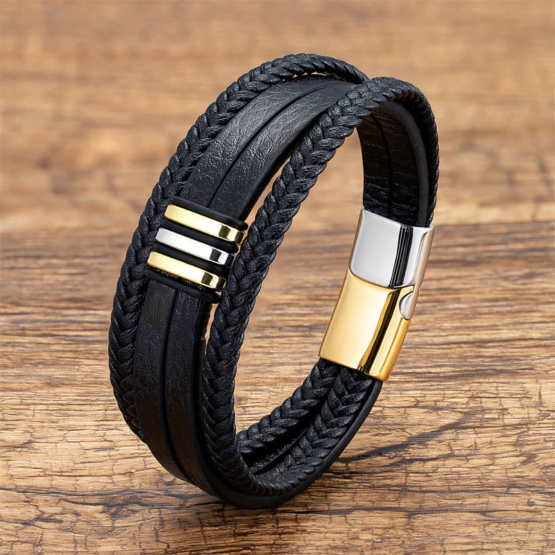 Buddha Stones Handgemachtes geflochtenes Lederarmband mit ruhiger Titanstahlschnalle