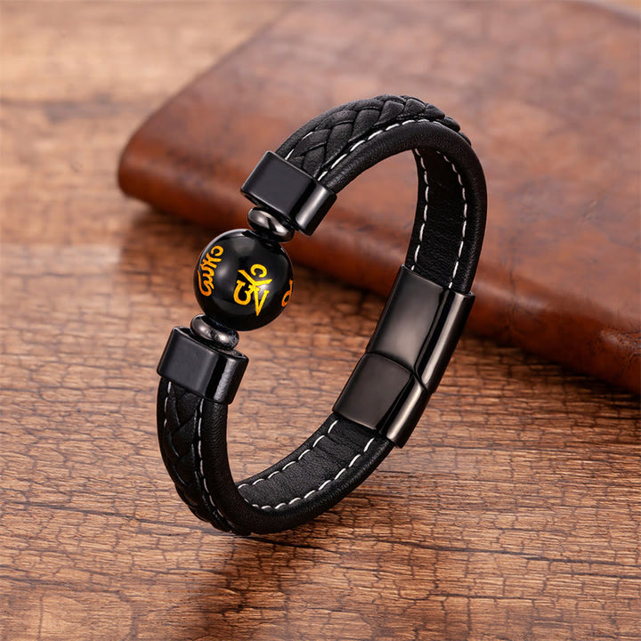 Buddha Stones, Lapislazuli, schwarzer Onyx, Tigerauge, Lavastein, Om Mani, Padme Hum, Serenity-Lederarmband - Schwarzer Onyx Om Mani Padme Hum - 18-22 cm - image 9