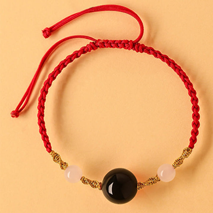 Buddha Stones Hetian Jade Schwarzer Onyx Roter Achat Perlen Glück Geflochtenes Armband