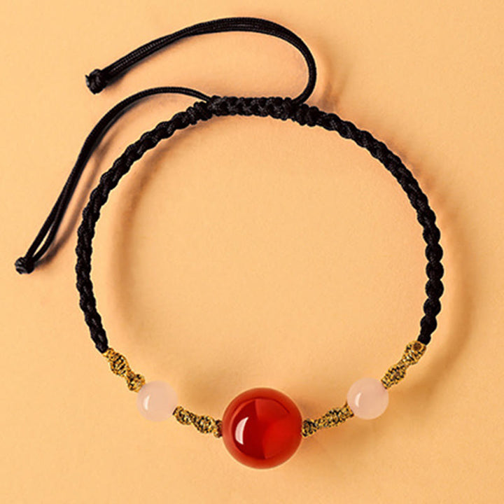 Buddha Stones Hetian Jade Schwarzer Onyx Roter Achat Perlen Glück Geflochtenes Armband