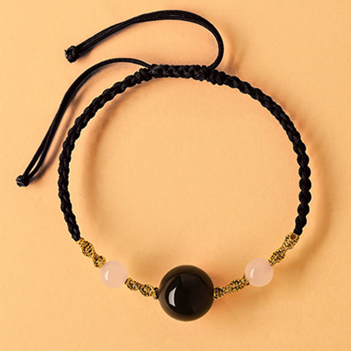 Buddha Stones Hetian Jade Schwarzer Onyx Roter Achat Perlen Glück Geflochtenes Armband