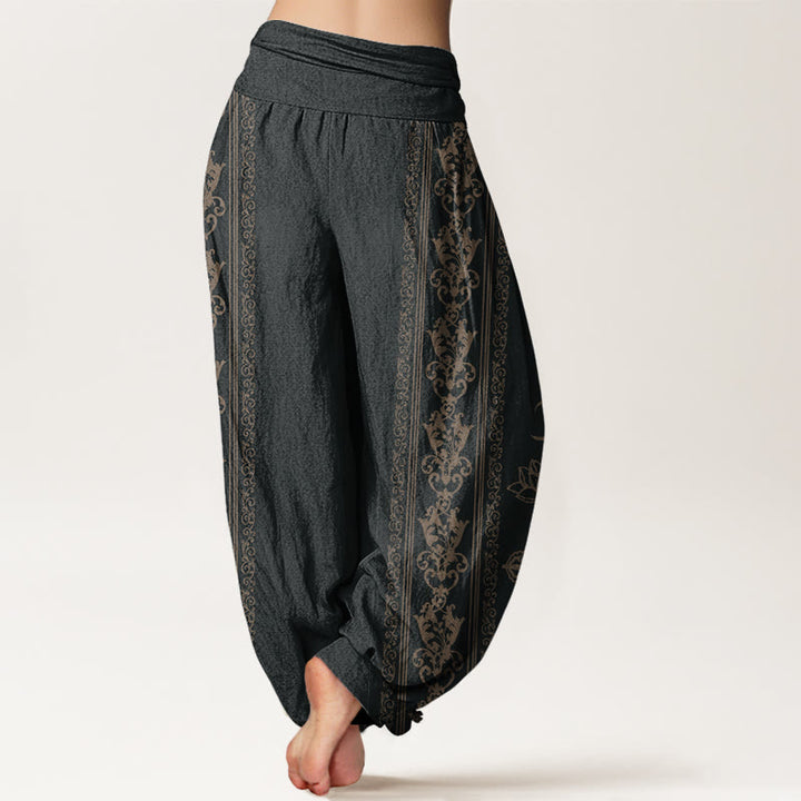 Buddha Stones , Baumwolle, Lotusblumen, Doppel-Dorje-Vajra, Namaste-Om-Design, Damen-Haremshose mit elastischem Bund - image 1