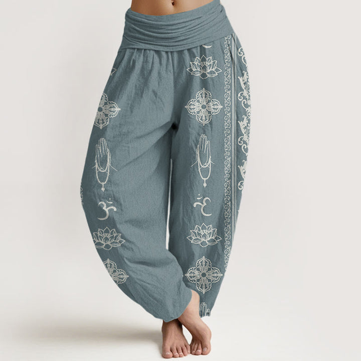 Haremshose mit elastischer Taille für Damen, Buddha Stones, Lotusblumen, Doppel-Dorje, Vajra, Namaste, Om-Design - CadetBlue - US22， UK/AU26，EU54 (6XL) - image 5