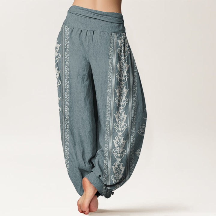Haremshose mit elastischer Taille für Damen, Buddha Stones, Lotusblumen, Doppel-Dorje, Vajra, Namaste, Om-Design - image 6