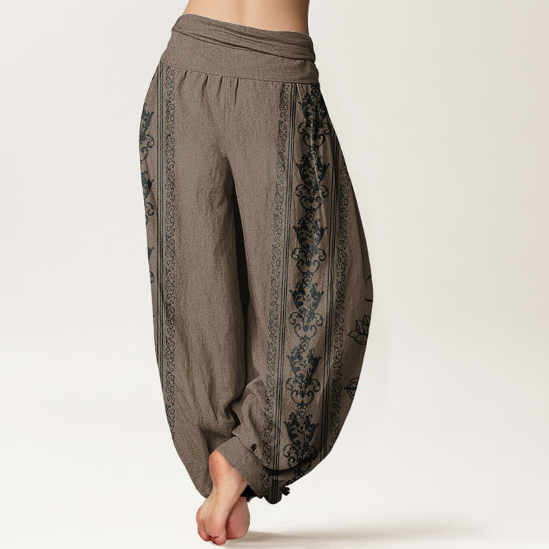 Haremshose mit elastischer Taille für Damen, Buddha Stones, Lotusblumen, Doppel-Dorje, Vajra, Namaste, Om-Design - image 9