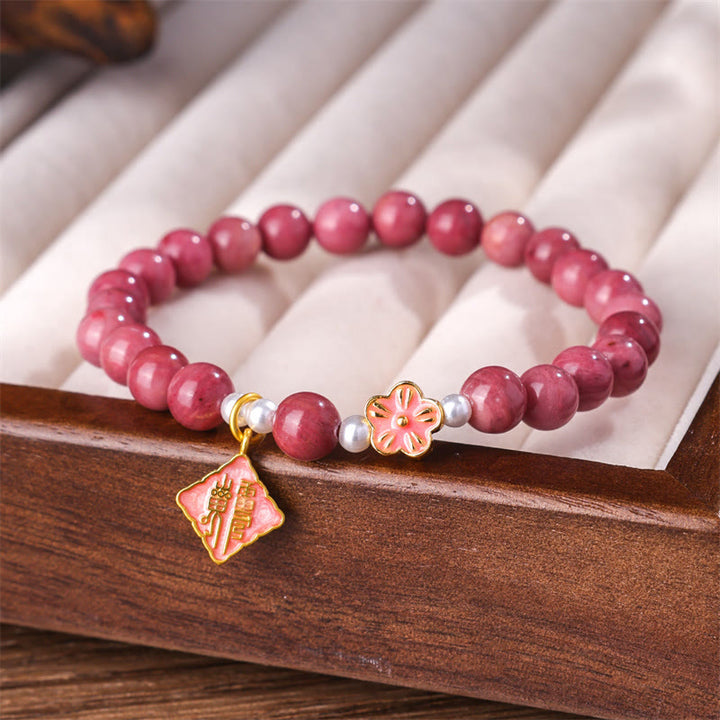 Buddha Stones Rhodonit-Pfirsichblüte-Liebesenergie-Armband