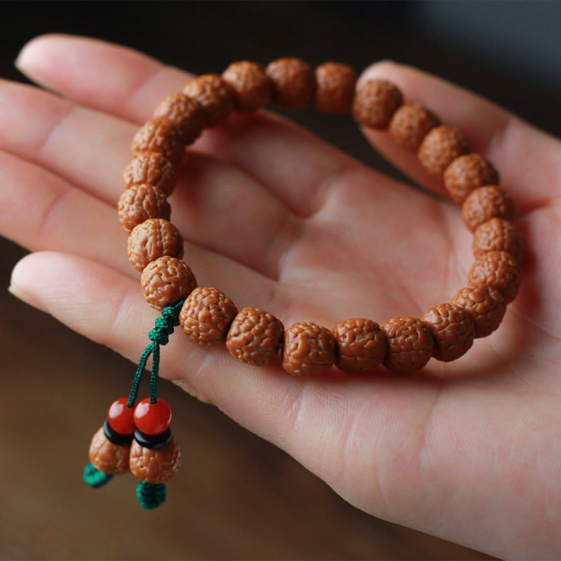 Buddha Stones Tibetisches Rudraksha-Bodhi-Samen-Achat-Reichtumsarmband