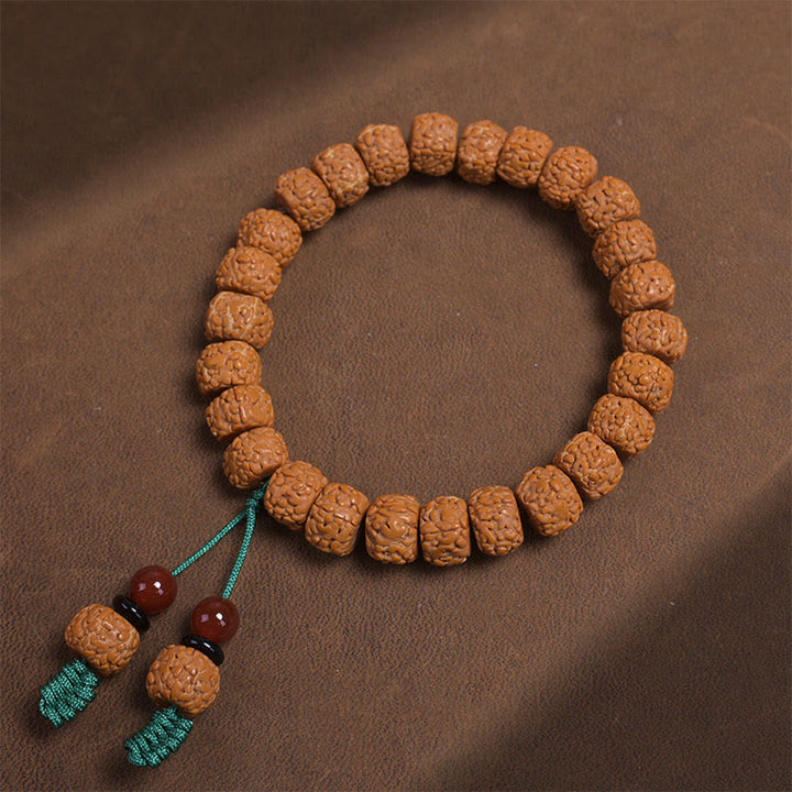 Buddha Stones Tibetisches Rudraksha-Bodhi-Samen-Achat-Reichtumsarmband