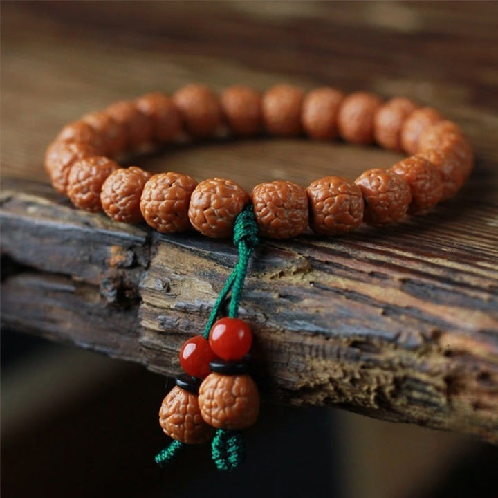 Buddha Stones Tibetisches Rudraksha-Bodhi-Samen-Achat-Reichtumsarmband