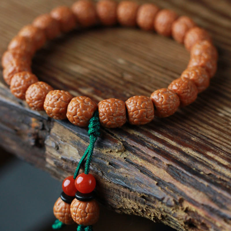 Buddha Stones Tibetisches Rudraksha-Bodhi-Samen-Achat-Reichtumsarmband