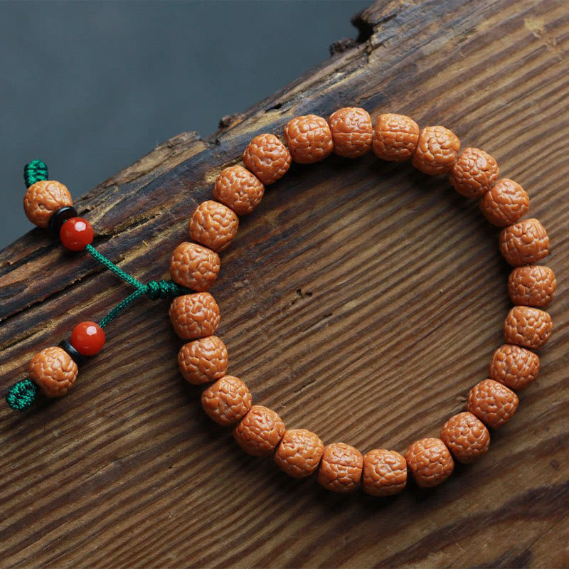 Buddha Stones Tibetisches Rudraksha-Bodhi-Samen-Achat-Reichtumsarmband