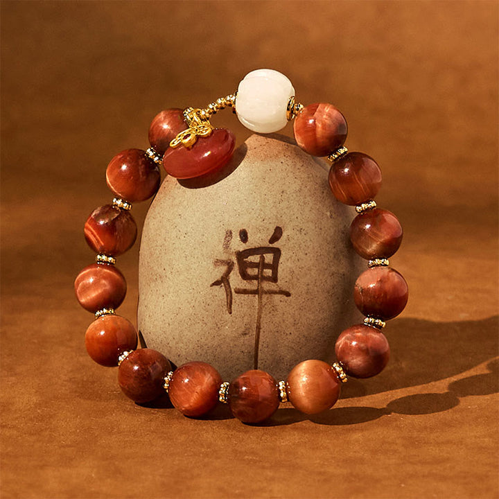 Buddha Stones Natürliches rotes Tigerauge-Kürbis-Ruhearmband