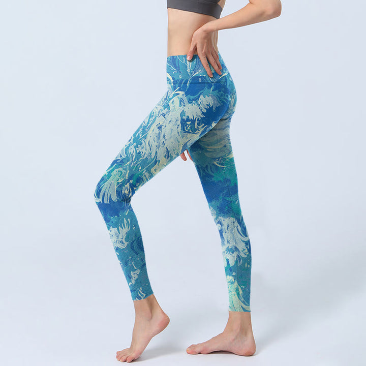 Buddha Stones ​​Blau Abstrakt Ölfarbe Wasser Muster Druck Gym Leggings frauen Yoga Hosen - image 2