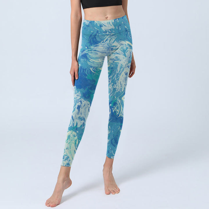 Buddha Stones ​​Blau Abstrakt Ölfarbe Wasser Muster Druck Gym Leggings frauen Yoga Hosen - image 5