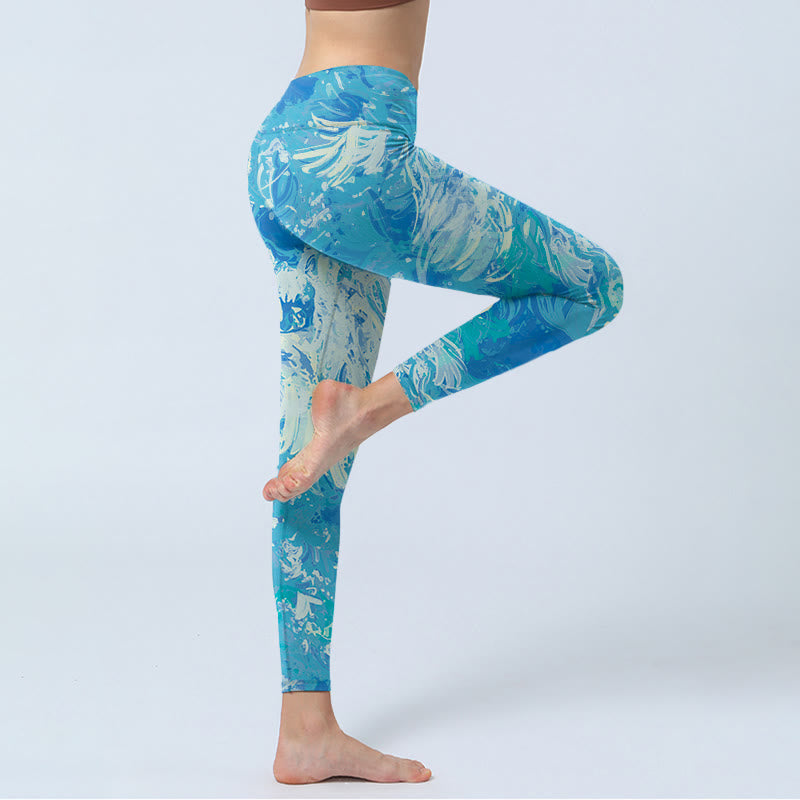 Buddha Stones ​​Blau Abstrakt Ölfarbe Wasser Muster Druck Gym Leggings frauen Yoga Hosen - image 3
