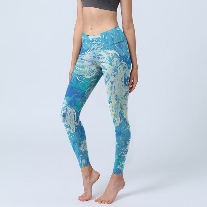 Buddha Stones ​​Blau Abstrakt Ölfarbe Wasser Muster Druck Gym Leggings frauen Yoga Hosen - Tiefblau - US18, UK/AU22, EU50 (4XL) - image 0