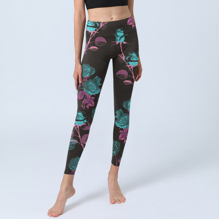 Buddha Stones Schwarze Rosenblätter Musterdruck Gym Leggings Damen Yogahose - image 6