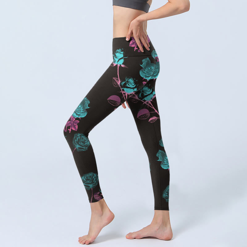 Buddha Stones Schwarze Rosenblätter Musterdruck Gym Leggings Damen Yogahose - image 3