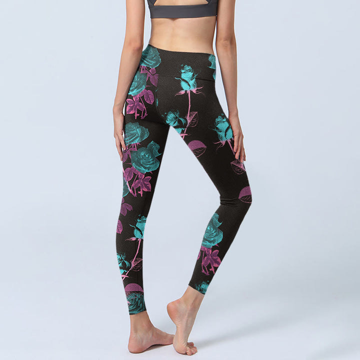 Buddha Stones Schwarze Rosenblätter Musterdruck Gym Leggings Damen Yogahose - image 5