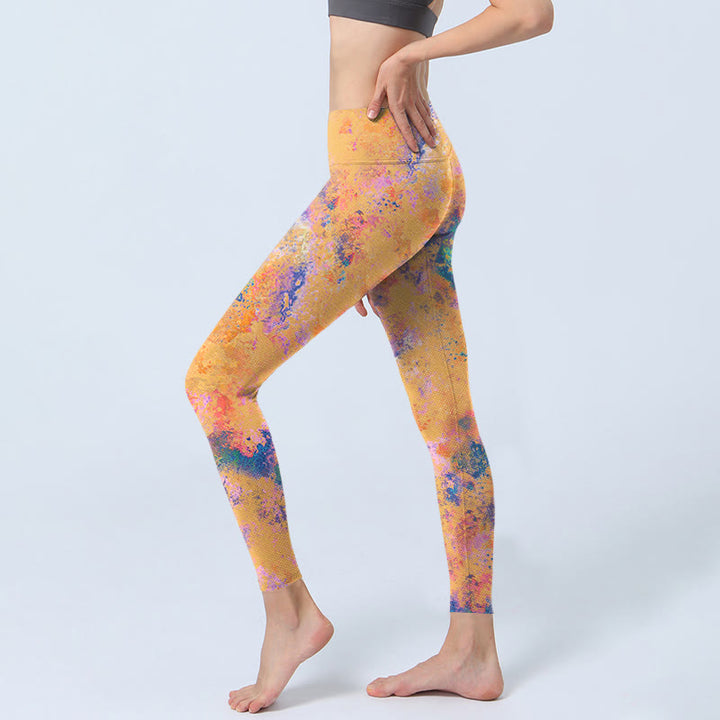 Buddha Stones, leuchtend gelb, abstraktes Aquarell-Muster, Druck, Leggings für Damen, Yogahose - image 2