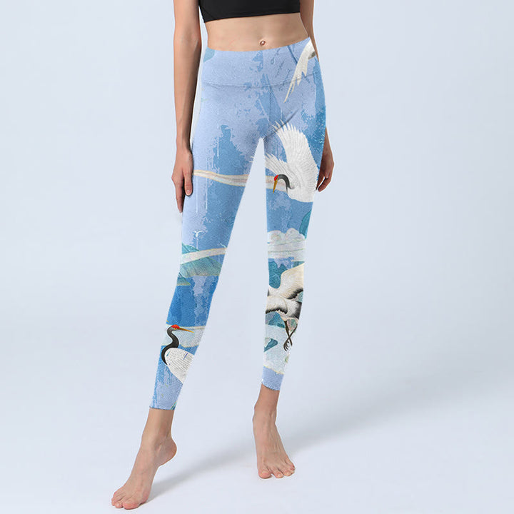 Buddha Stones, Berg, glückverheißende Wolke, Mandschurenkranich-Musterdruck, Gym-Leggings für Damen, Yoga-Hose - image 6
