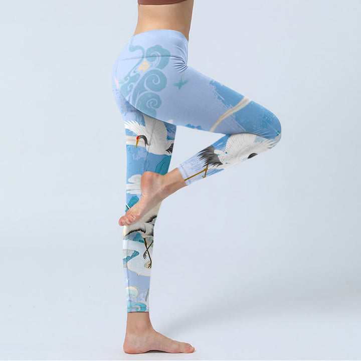 Buddha Stones, Berg, glückverheißende Wolke, Mandschurenkranich-Musterdruck, Gym-Leggings für Damen, Yoga-Hose - image 4