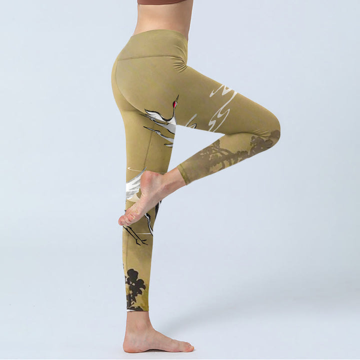 Buddha Stones ​​Bäume Wolke Mandschurenkranich Muster Druck Gym Leggings frauen Yoga Hosen - image 3