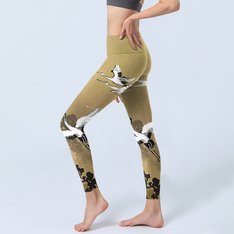 Buddha Stones ​​Bäume Wolke Mandschurenkranich Muster Druck Gym Leggings frauen Yoga Hosen - image 3