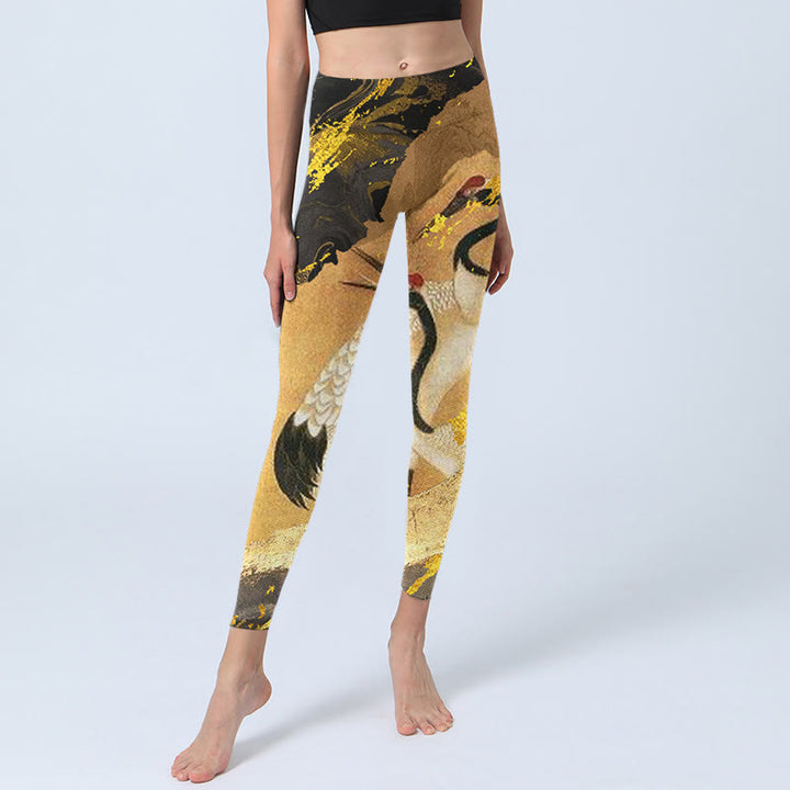 Yoga-Leggings für Damen mit Buddha Stones , Kiefernbaum, Mandschurenkranich-Muster, Druck - image 5